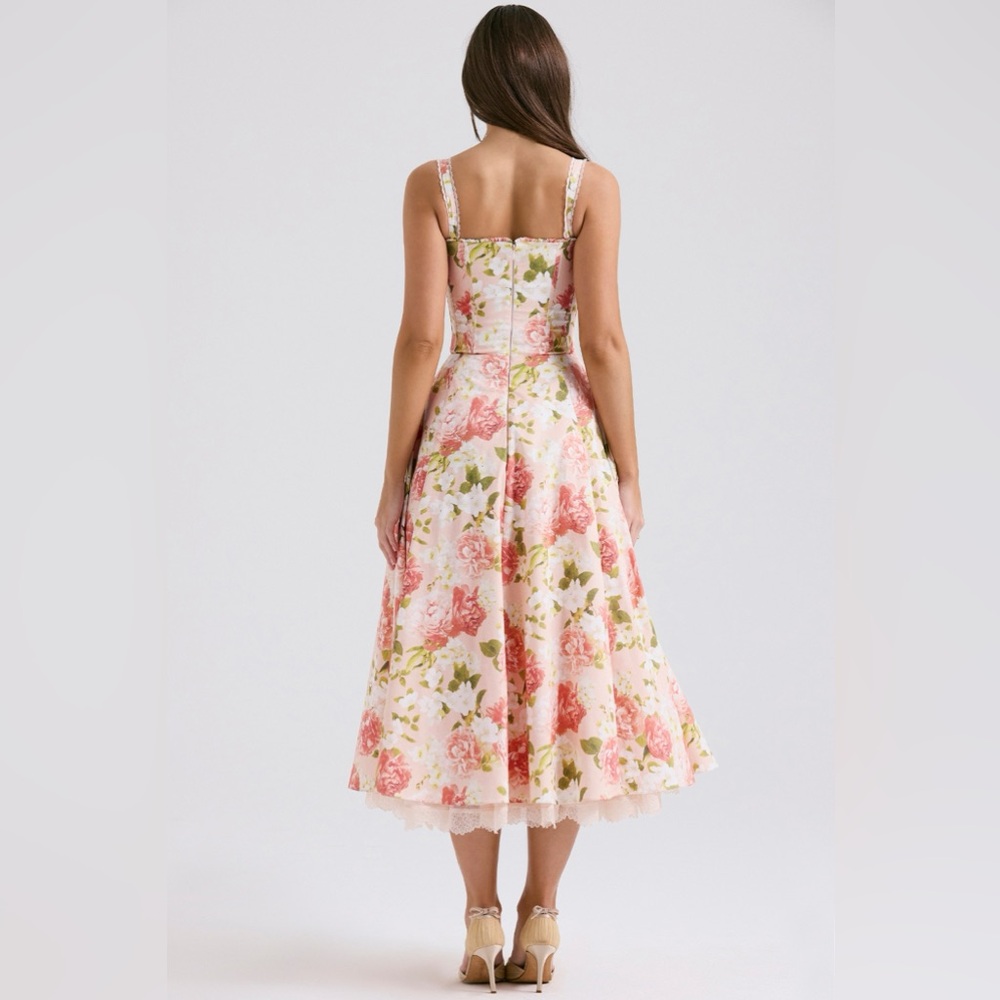 House of CB ROSALEE Pink Peony Print Cotton Bustier Sundress - Picture 2 of 12